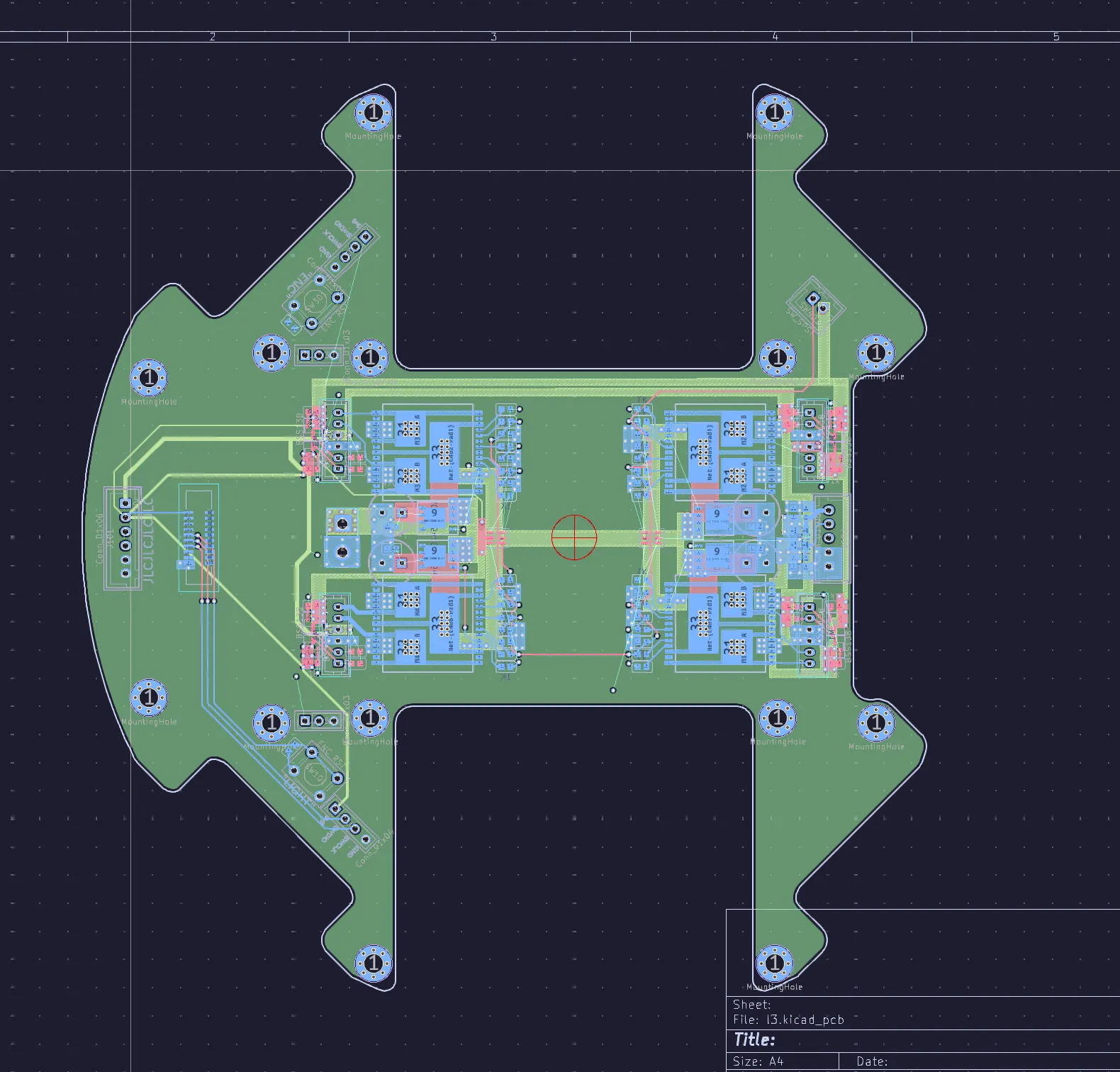 My first attempt at routing a 4 layer PCB; I only routed the motor drivers